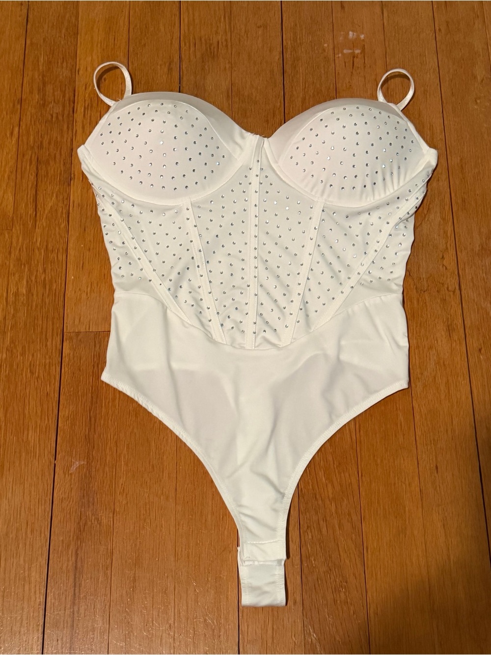 Rhinestone Bustier Bodysuit in White